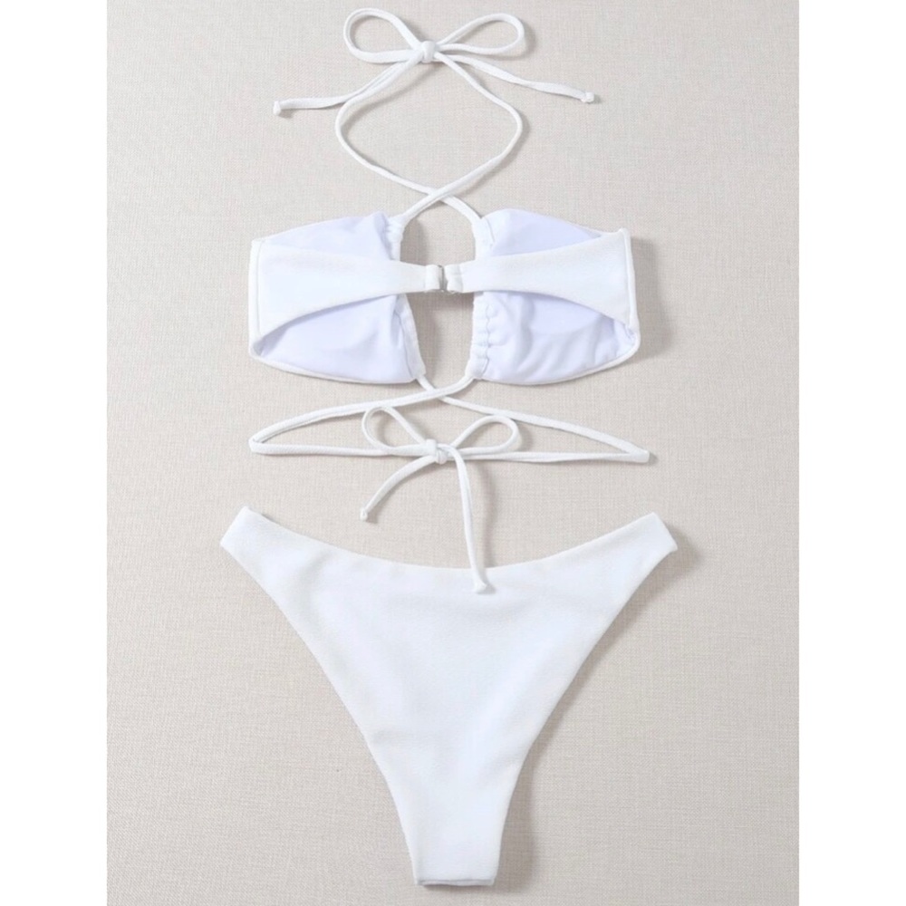 Sexy White Strappy Halter Bikini - Picture 3 of 7